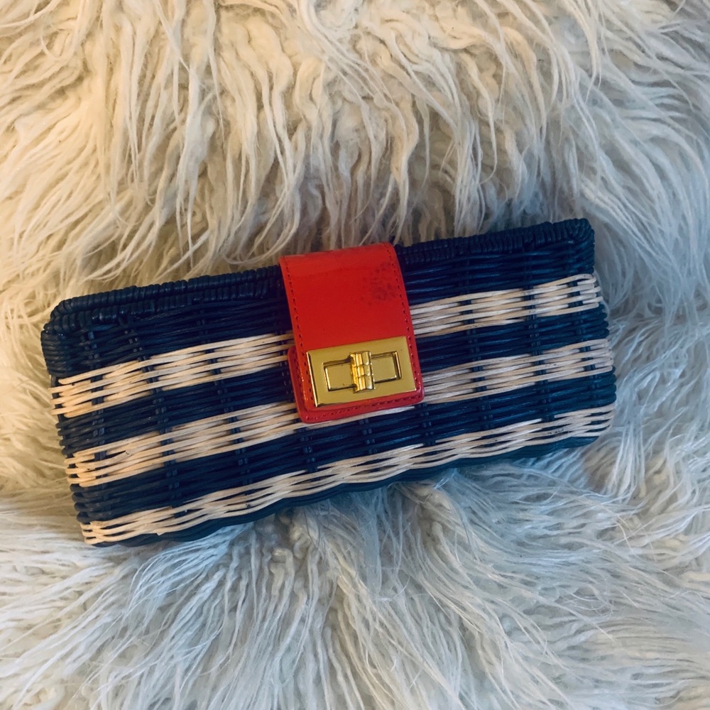 J CREW : Small Wicker Clutch (Blue + Red + Tan)